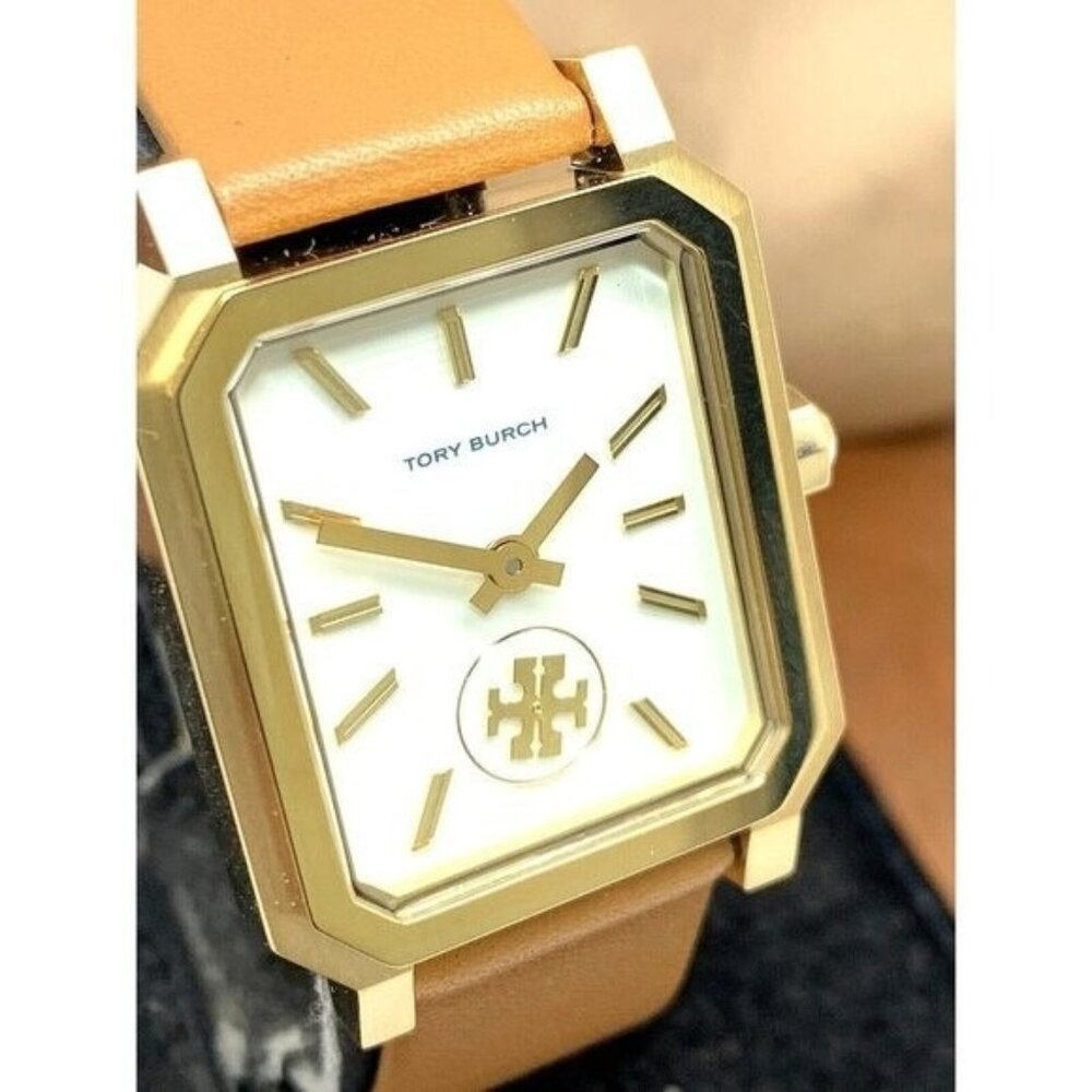 Tory Burch Women's Watch TBW1503 Tank Cream Dial Gold Quartz Brown Leather Band